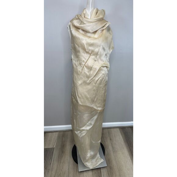 A.W.A.K.E. Mode Tuxedo Silk Gathered Cocktail Dress in champagne US10 $1015 - Picture 4 of 10